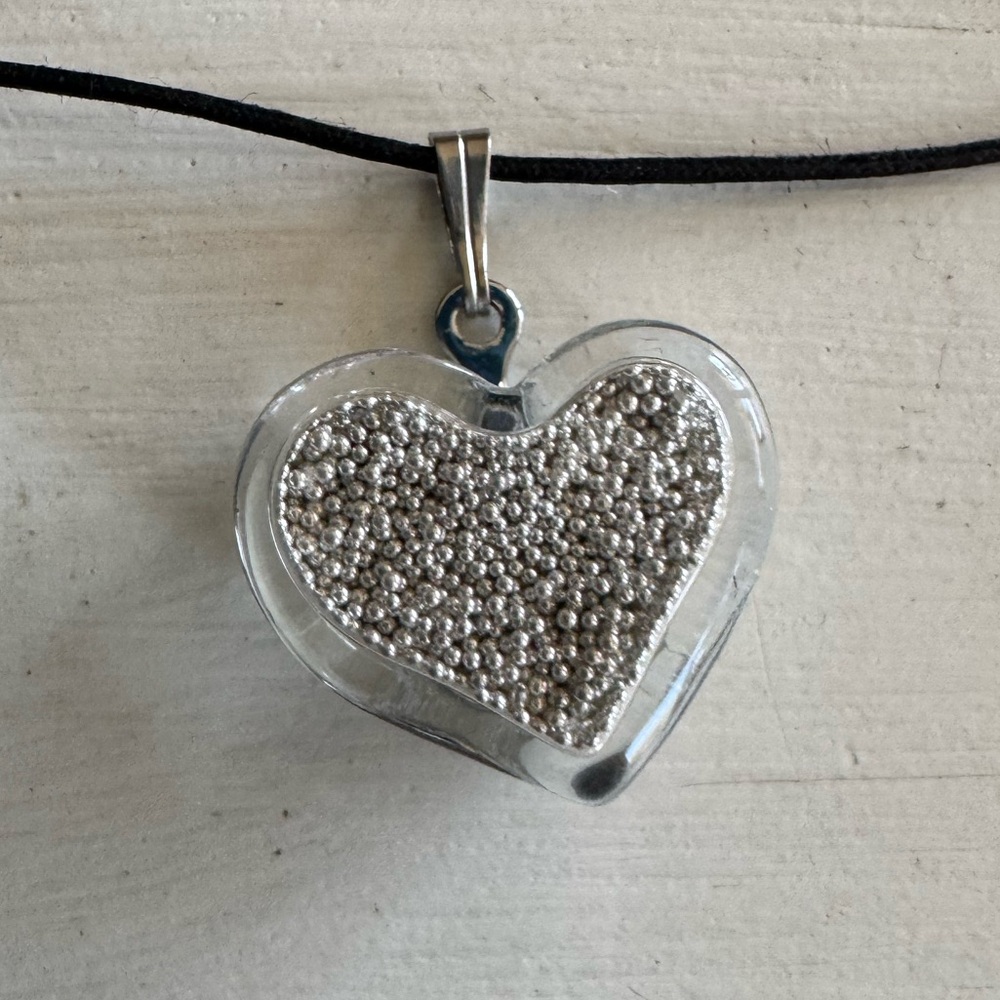 Silver Beaded Heart Pendant Necklace